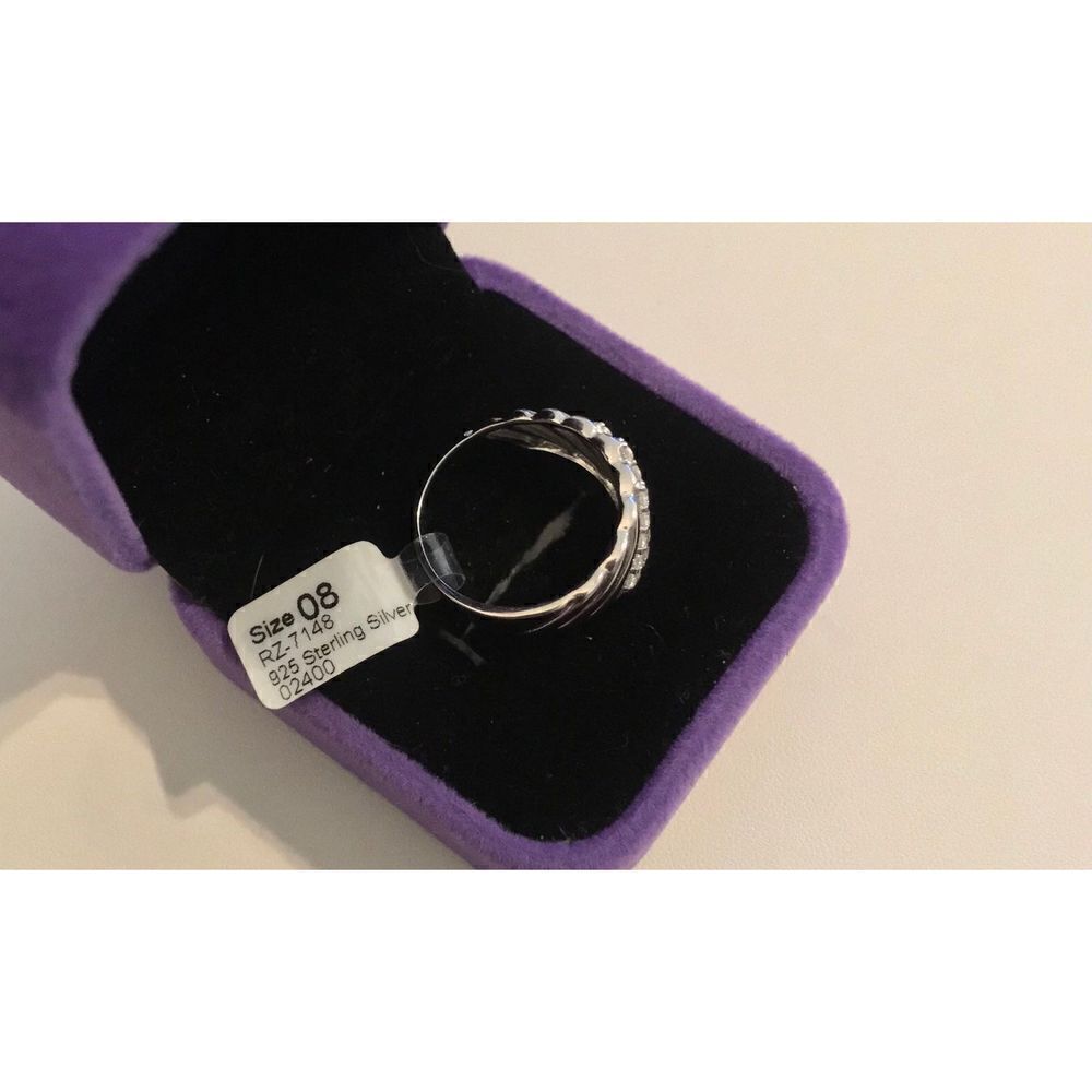 Pretty .925 Sterling Ridged Triple Diagonal Sim Diamond Band Ring Sz 8 - Picture 3 of 5